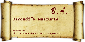 Bircsák Asszunta névjegykártya